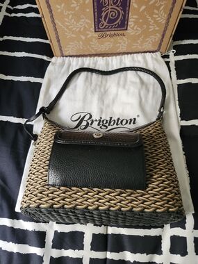 Brighton Black and Tan Woven Shoulder Bag with Braided Strap